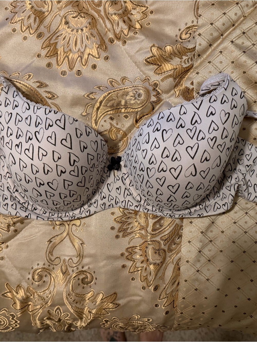 Victoria's Secret White Bra with Black Heart Print